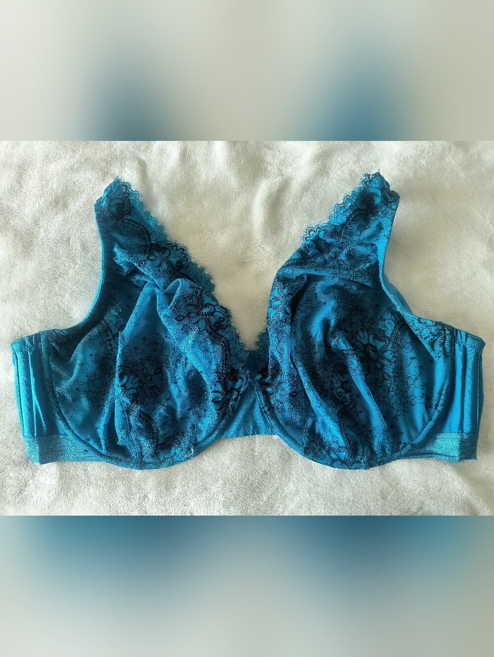 Cacique Teal Blue Lace Floral UnLined Full Coveragei Bra 48DDD